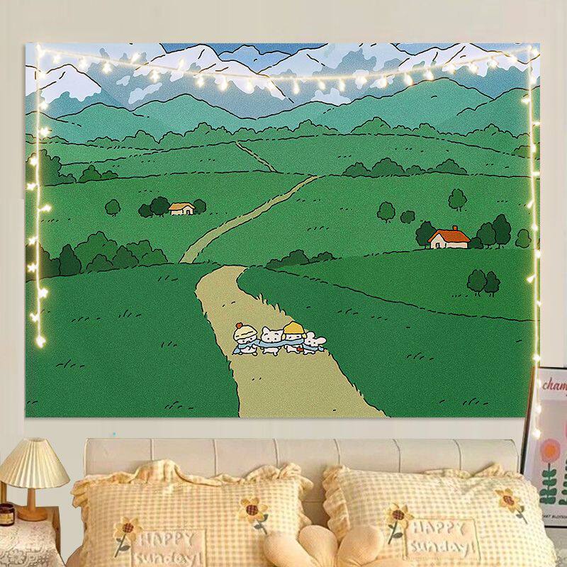 Cute Cartoon Wall Tapestry for Bedroom Healing Decor Unique Living Room Wall Hanging Art Cloth