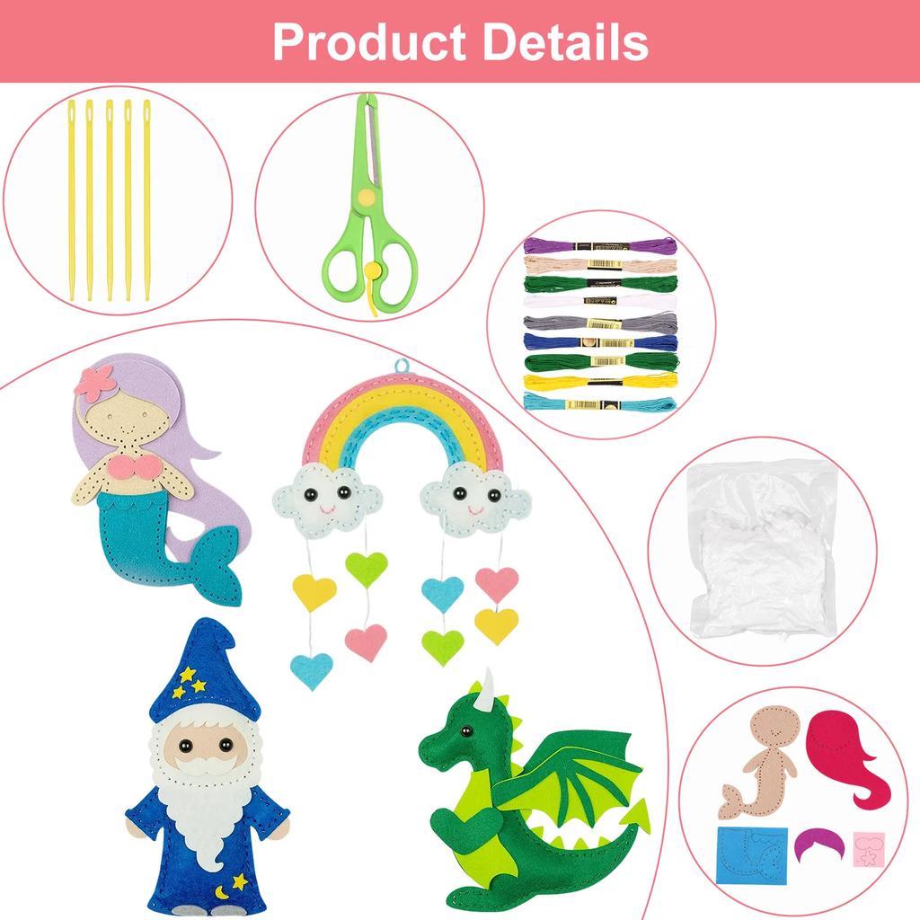 Kids Sewing Kit Fun Animals Craft Kit DIY Sewing Felt Plush Animals for Kids Beginners Educational Sewing Set Girl Art Toy