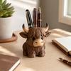 Highland Cow Pen Holder, Multifunctional Desk Organizer for Pens Makeup Brushes, Resin Cute Animal Small Storage Jar Decor for Home Office