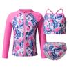Girls 3 Piece Swim Set Sleeveless Top Briefs Long Sleeve Coat Front Zipper Sun Protection Beach Swimwear