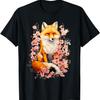 Traditional Fox  Cherry Blossom Flower T-Shirt(1)