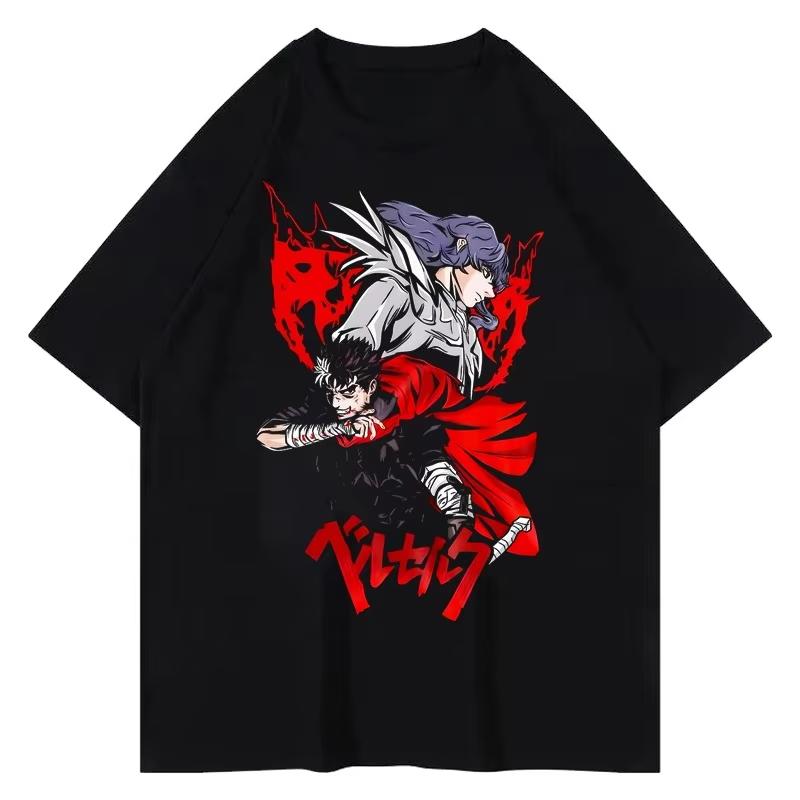 Summer Men's Clothing Anime Berserk Print Graphic T Shirts Y2k Clothes Cotton Women's Short Sleeve Tee Tops Harajuku