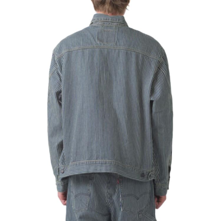 Levis SS25 Gestreiftes Muster Knopfverschluss Jacke Herrenjacken Hellblau A4820-0016