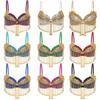 Women Sparkly Belly Dance Tops Beaded Tassels Underwired Bra Music Festival Club Crop Tank Top