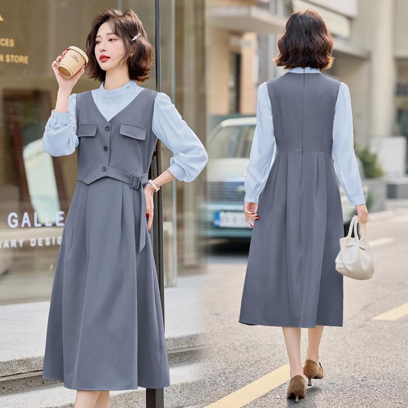 2025 Spring Women's Slimming Mid-Length Spliced Two-Piece Dress MJ2513