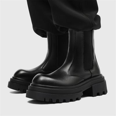 Mens Casual Stage Nightclub High Chelsea Boots Black Trendy Genuine Leather Shoes Cowboy Platform Boot Long Motorcycle Botas Man