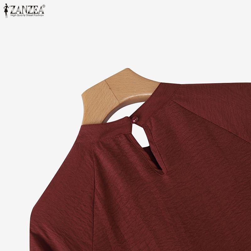 ZANZEA Lässige Bluse mit Stehkragen und einfarbigen Langarmshirts für Damen