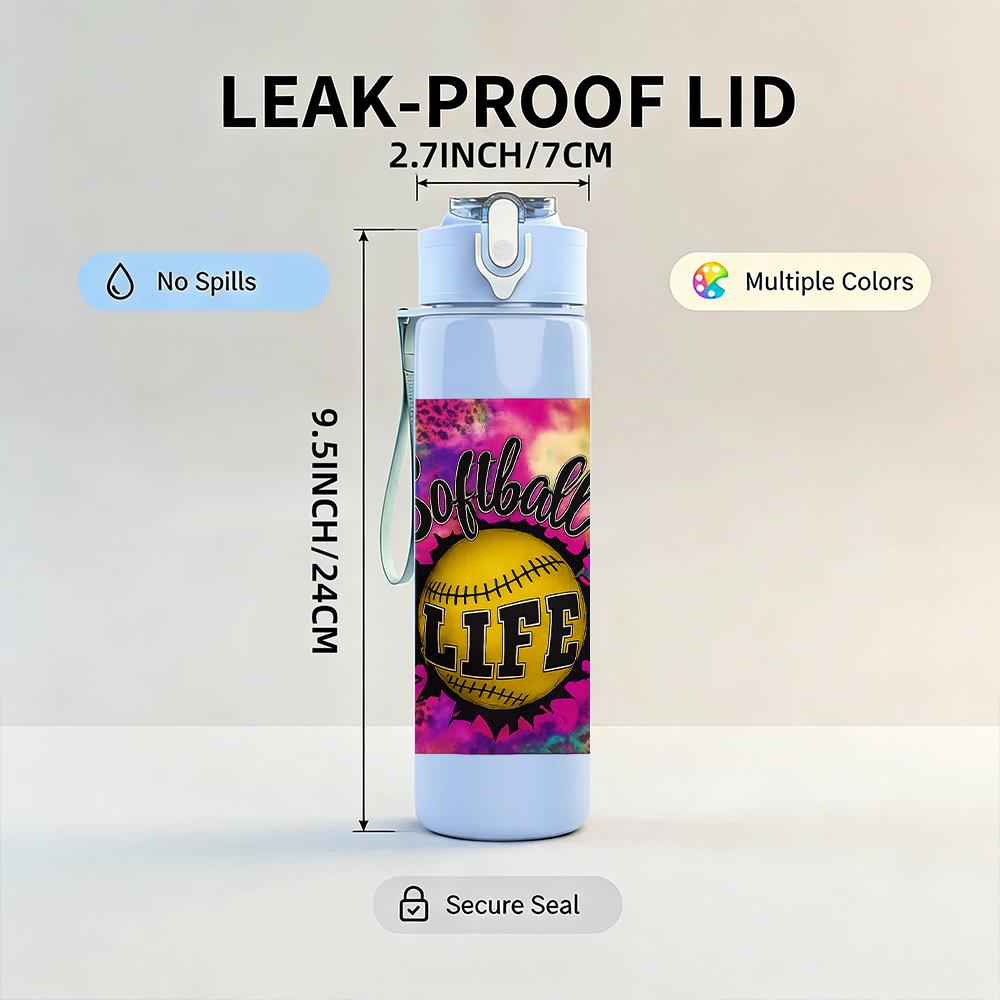1PC Colorful Skate Life Letter 750ml Color Plastic Sports Water Bottle Leakproof Flip Straw Lid For Sports Office Home Use