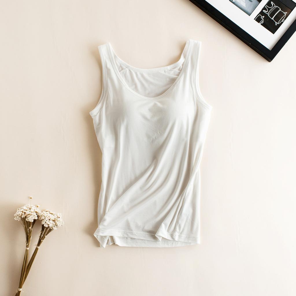 Women Built In Bra Padded Tank Top Female Modal Breathable Fitness Camisole Tops Solid Push Up Bra Vest
