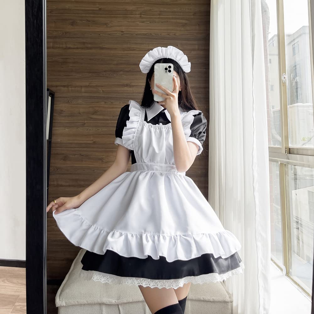 YAISHN Maid Cute Lolita Authentic and Halloween Short Set Outfit, Lolita/Gothic Dress, Popular, Costume, Women's, Cosplay, Sleeves, Bowknot, Knee-High