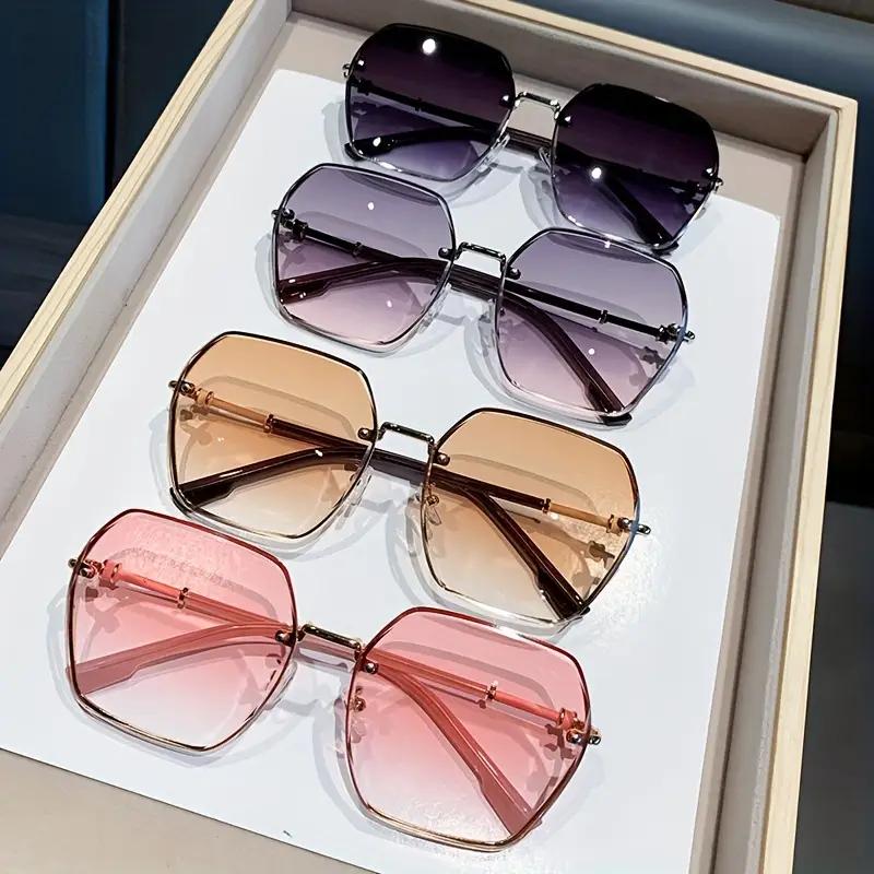 Non-polarized Metal Frameless Sunglasses Stylish Large Frame Women's Square Sunglasses Fashion Transparent Versatile Sunglasses