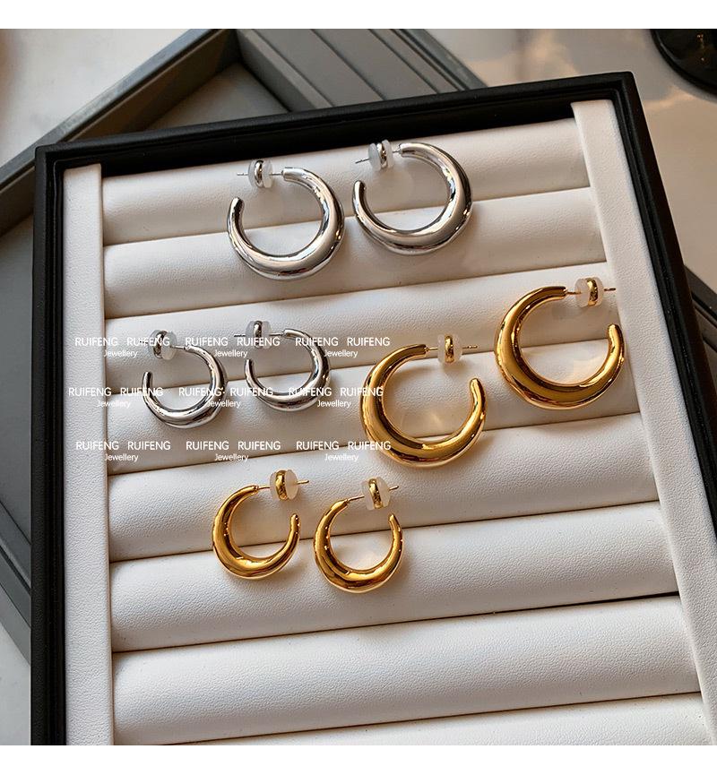 Gold-Electroplated C-Shaped Earrings for Women - Elegant Luxury, Simple and Large Circle Design