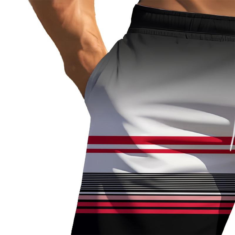 Summer Men's Casual Drawstring Beach Pants with Gradient 3D Printed Polyester Fiber Composition for Outdoor Wear
