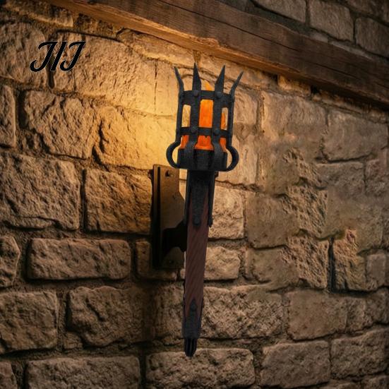 Wall Decoration for Medieval Theme Torch Sconce, LED Gothic Castle Decor Lamp, Artistic Sconce Script Killing Realistic Flickering Flame Light Themed