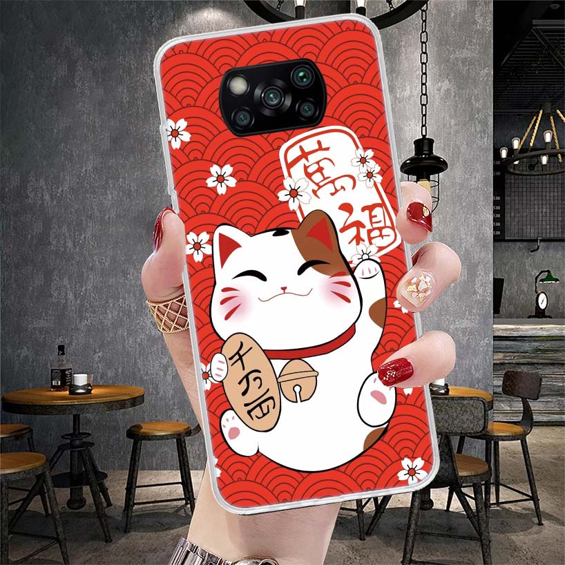Lucky Cat Maneki Neko Japanese Soft Phone Case For Xiaomi Redmi 15C 15 13C 13 Poco X5 X6 X7 F7 Ultra M7 12C 12 10 10C 9C 9A 9T 9