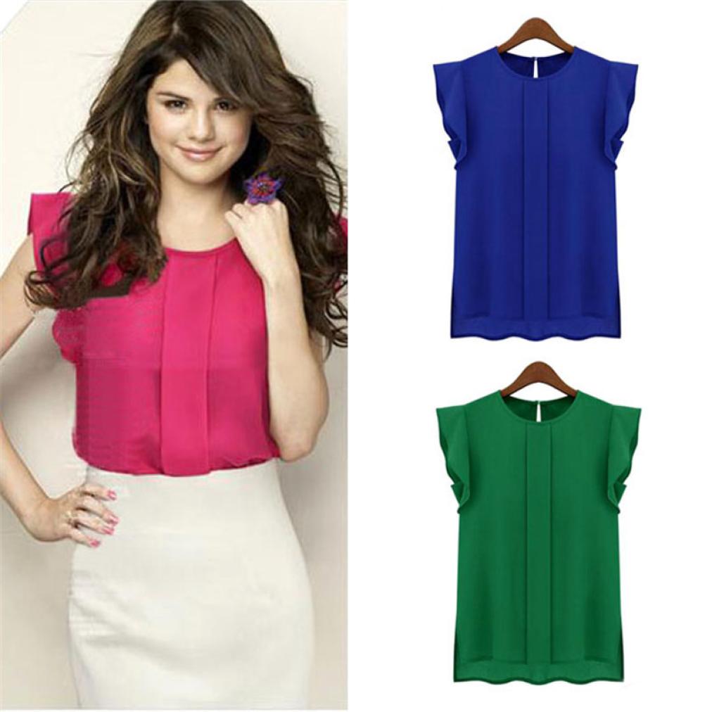 Women Summer Casual Pure Color Cotton O Neck Blouse 1 main image 1