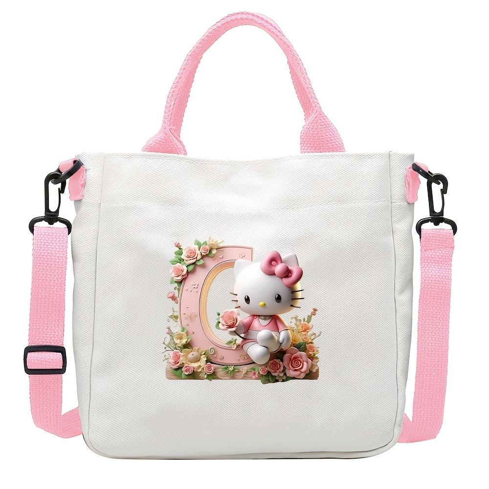 Sweet Cartoon Print 26 Letter Canvas Bag Schoolgirl Portable Crossbody Shoulder Bag Trend