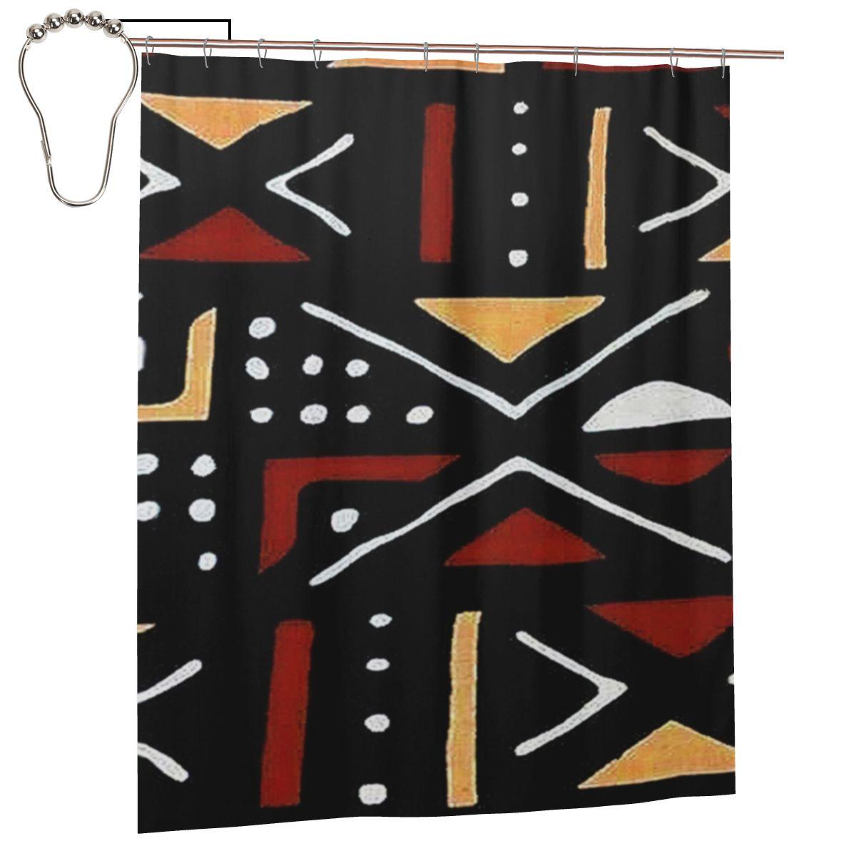 African Bogolan Mudcloth Pattern Shower Curtain Bathroom Polyester Waterproof Bath Curtains With Hooks W60H190(CM)-1 Pcs