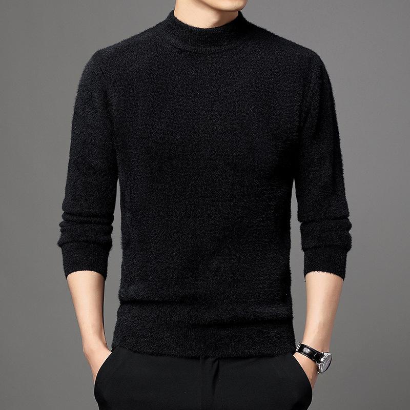 

Plus Velvet Thickened Winter Mink Cashmere Semi-High Neck Men s Sweater 120/2XL чёрный
