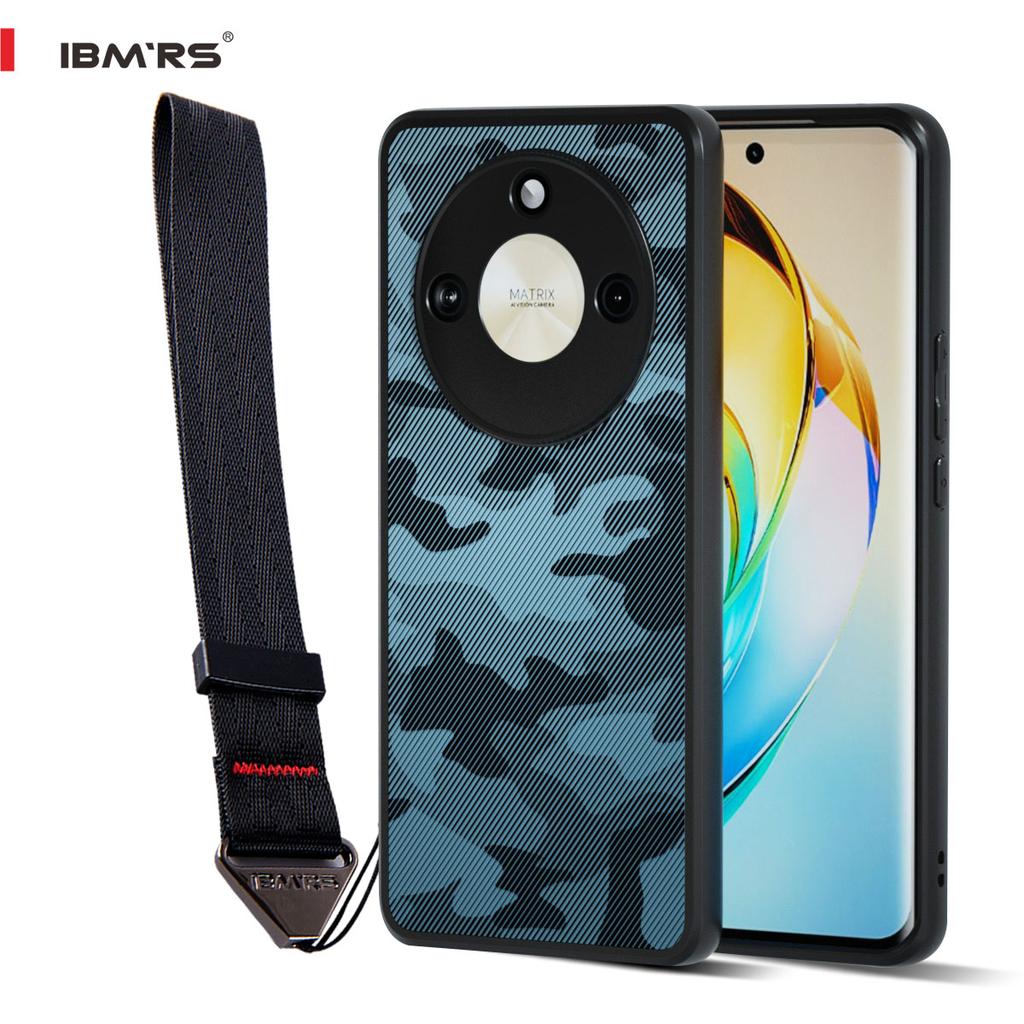 (Comes with Wrist strap)IBMRS for Honor X50 Phone Case, Translucent Matte Shockproof Anti-Fingerprint Protective Cover Black Camo