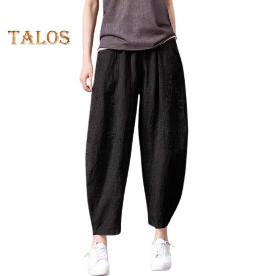 Damen Sommerhose, elastische hohe Taille, weites Bein, lässige Hose mit Taschen, einfarbig, lockere Passform, dünne Hose