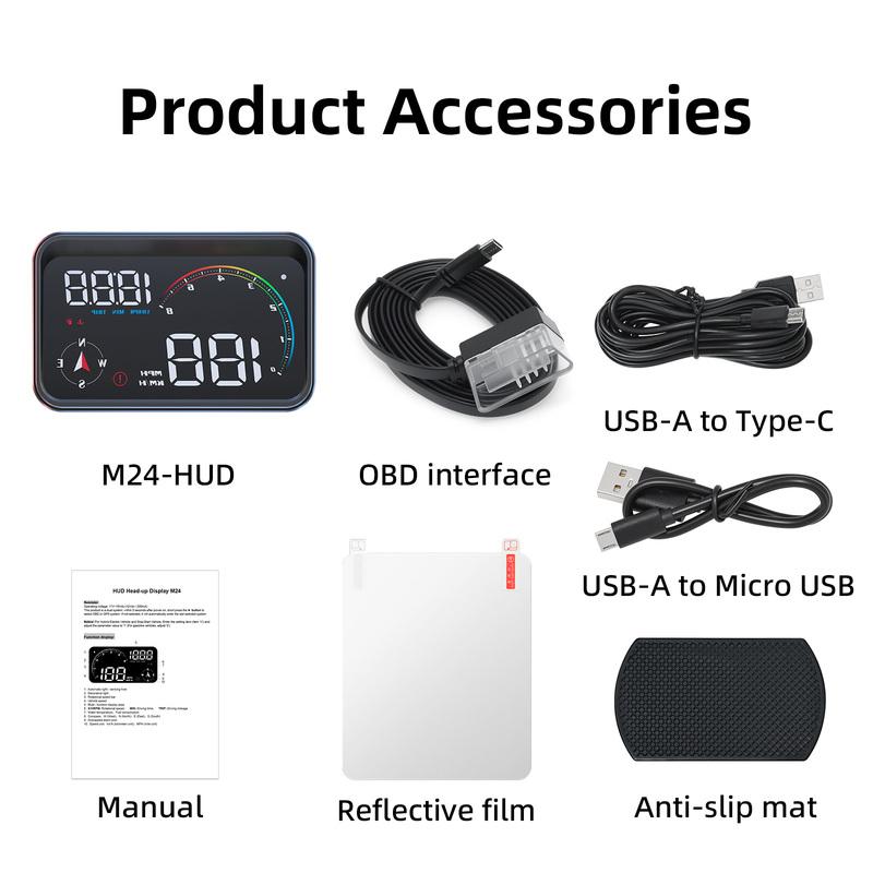 M24 HUD Gauge Smart Speedometer OBD+GPS Car Electronics Head Up Display Turbo RPM Alarm Water Temp Car Overspeed