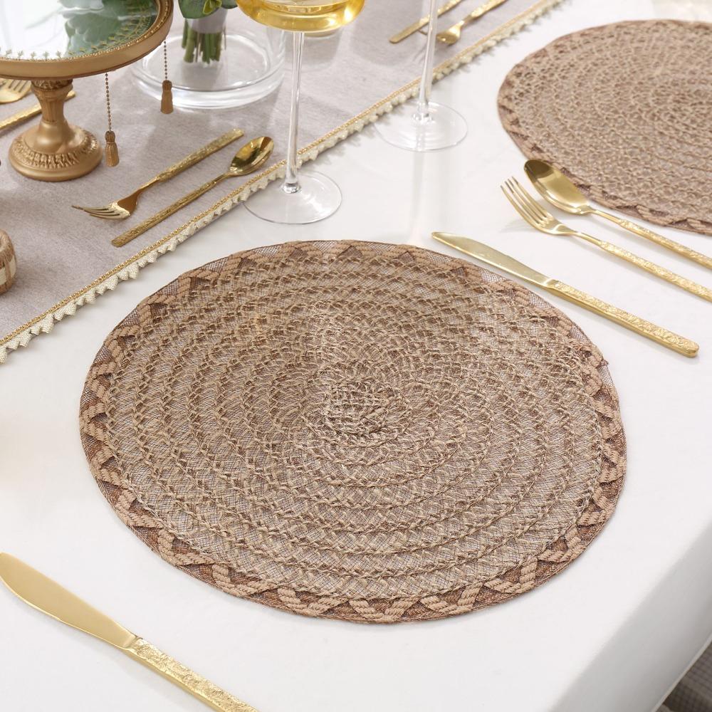 4 Pieces Round Tableware Mat Non-Slip Pot Mat Dining Table Decoration Dish Mat  Dining Room