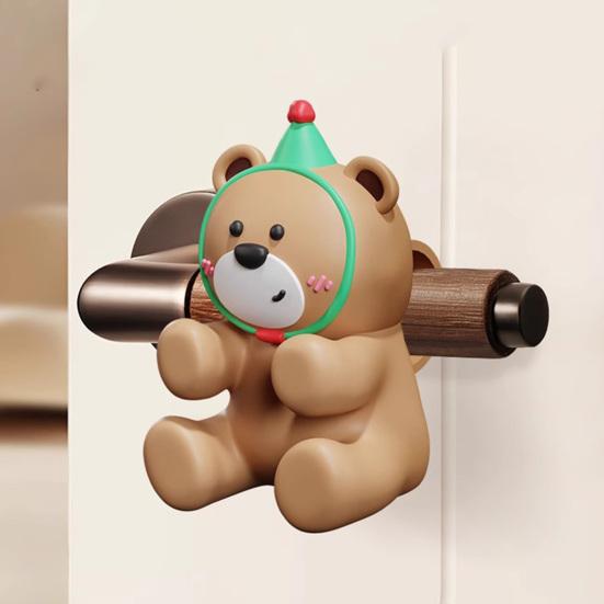 Cartoon Bear Door Bumper Adhesive Free Door Handle Stopper Wall Protector Soft Shock Absorbing Door Stops Anti-collision Pad Decorative Cushion