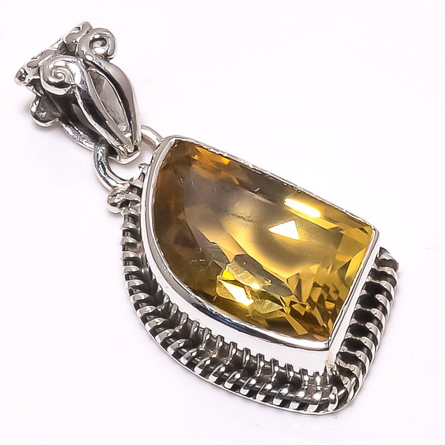 Natural Citrine Gemstone Handmade 925 Solid Sterling Silver Pendant 1.30" J6G88