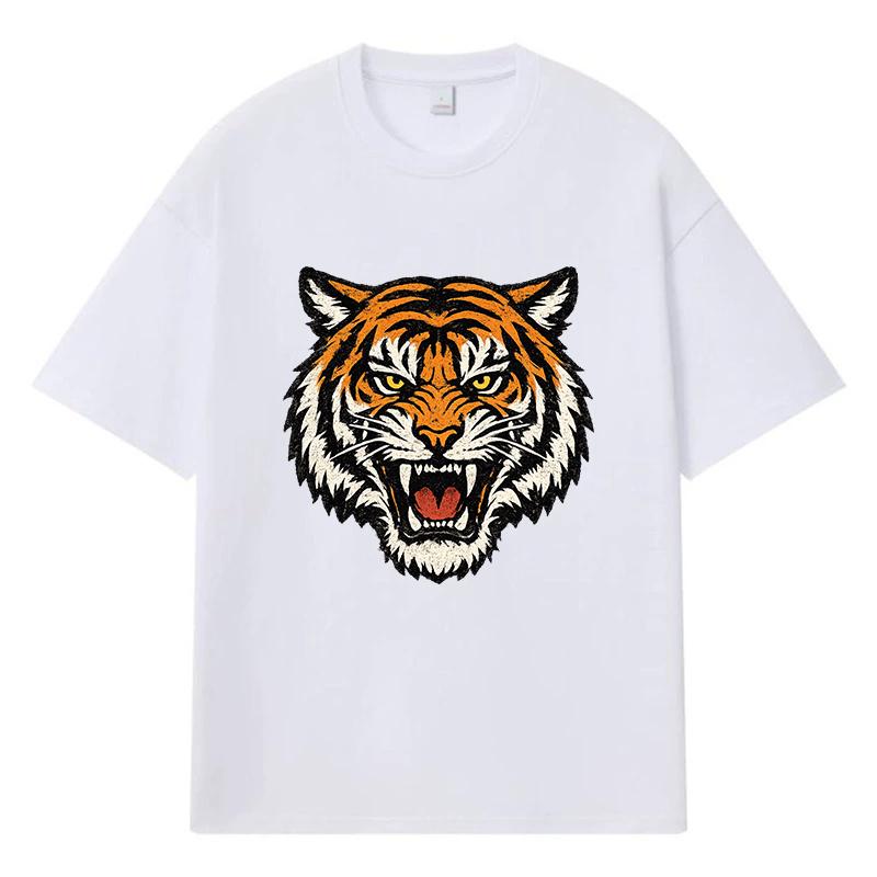 2026 Tiger Head Printed Graphic Y2k Harajuku Streetwear 100% Cotton T Shirt Casual Oversized Summer Men T-shirt