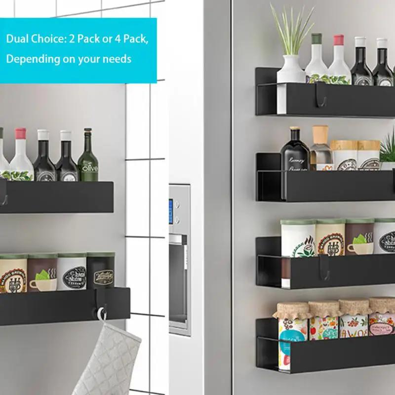 Magnetic Fridge Shelf Spice Storage Rack Black Iron Space Saving For Cabinet On The Side Of Refrigerator Kitchen Organizer Shelf