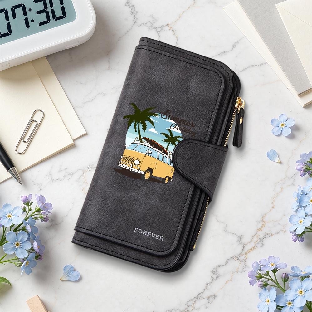 Women Long Wallet Summer Holiday Print Multi Card Holder Purse Fashion Casual Forever Design Portable Female Daily Clutch