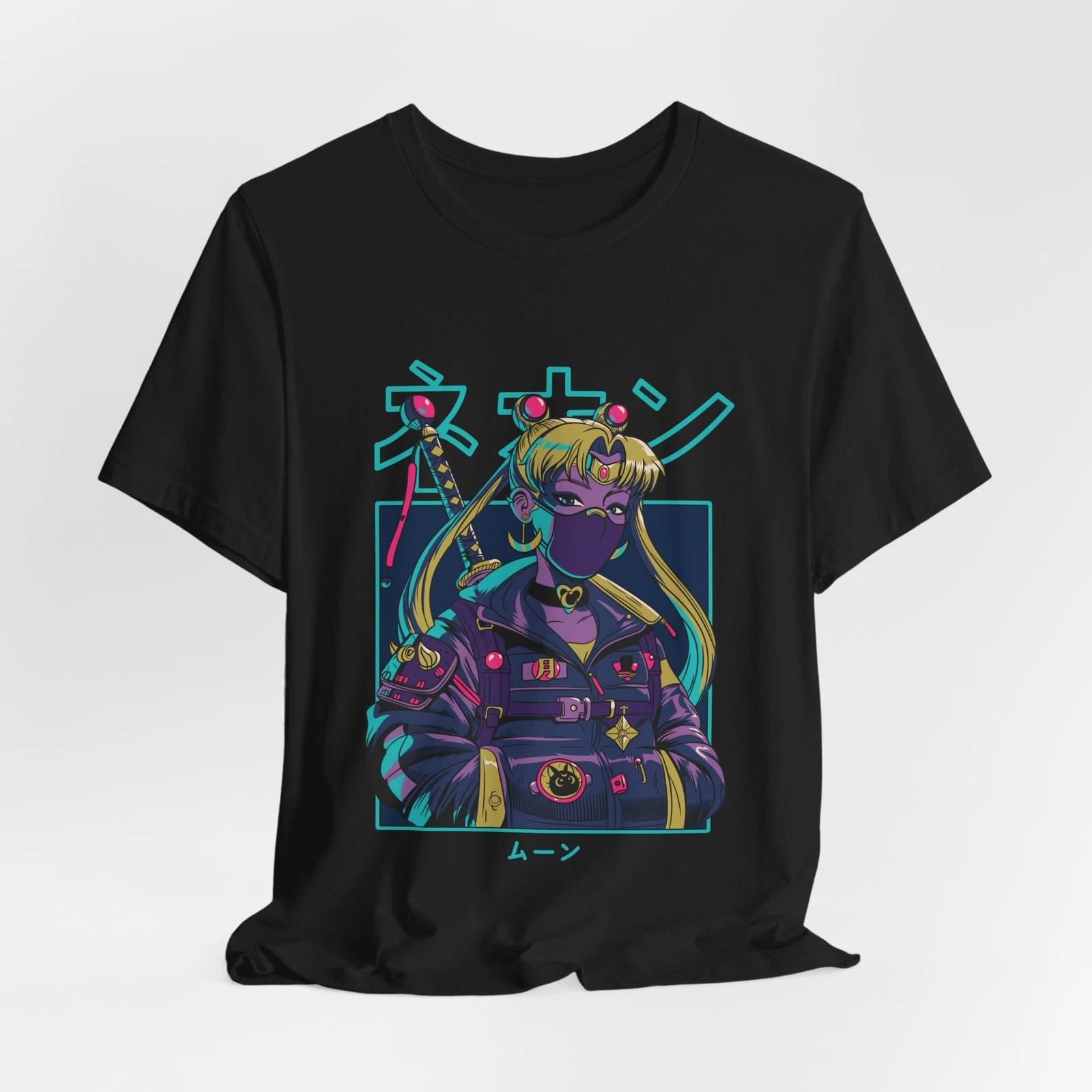 Custom Neon Sailor Moon Anime Tee | Retro Cyberpunk Illustration L