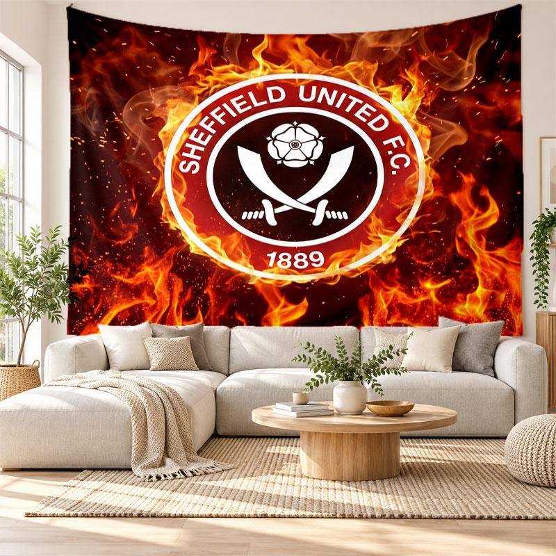 Sheffield United Fußball Wandteppich, Wandbehang aus weichem Stoff, Dekorative Kulisse für Schlafzimmer Heimwandkunst
