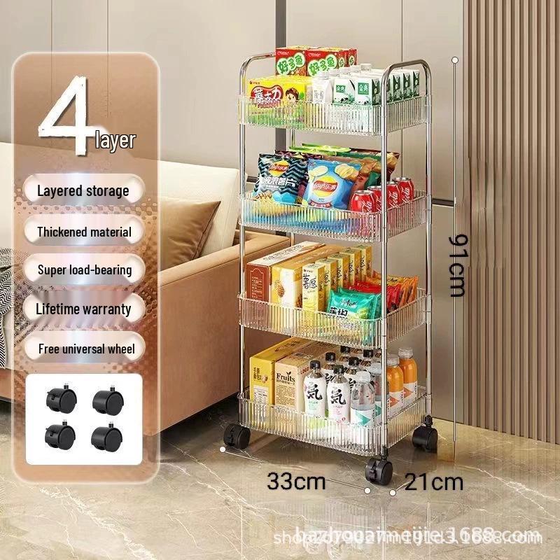 Clear Acrylic Mobile Snack and Storage Rack: Multi-layer, Small, Floor-Standing for Living Room or Bathroom