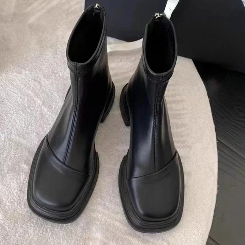 2025 Autumn/Winter New Fashion Flat Round Head Splice Back Zipper Thick Bottom Anti Slip Casual Warm Women's Short Boots
