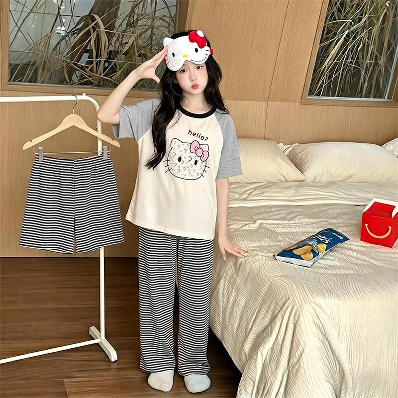 Adorable Girls' Summer Pajama Set – 3-Piece Short-Sleeve Homewear for Kids