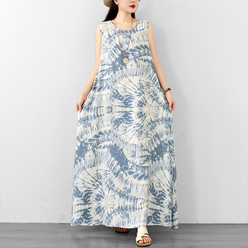 DIMANAF Neu 2026 Damen Übergröße Sommer Dame Langes Kleid Weste Ärmellos Locker Übergröße Maxi Strand Blumenmuster Sommerkleid Kleidung