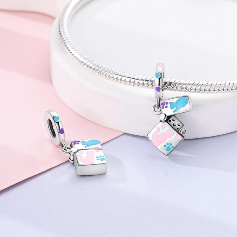 Charms Copper Colorful Cat Lighter Heart-Shaped Pendants Fit Charms Plata Original Bracelet Beads Women Jewellery Making