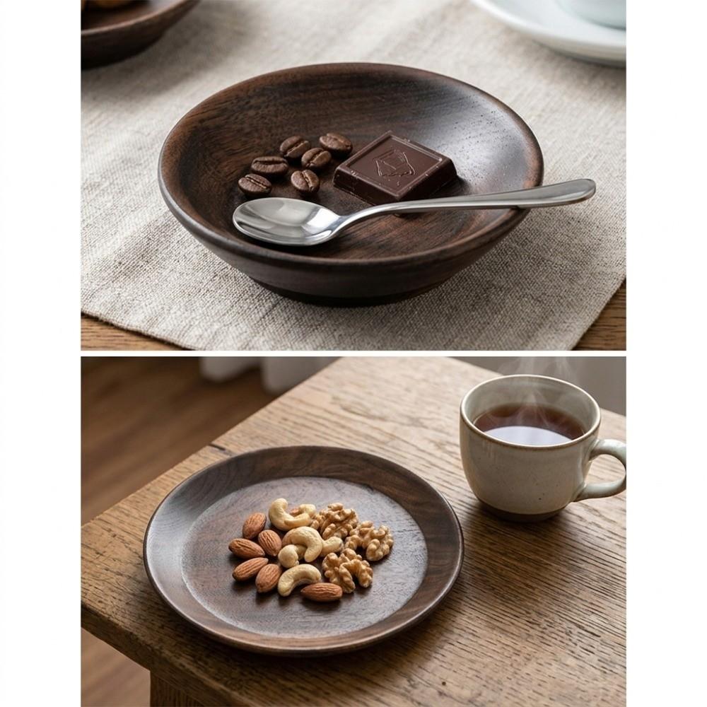 Round Surface Dessert Plate Wood Raw Serving Saucer Wipe Easily Household Plate Nut Storage