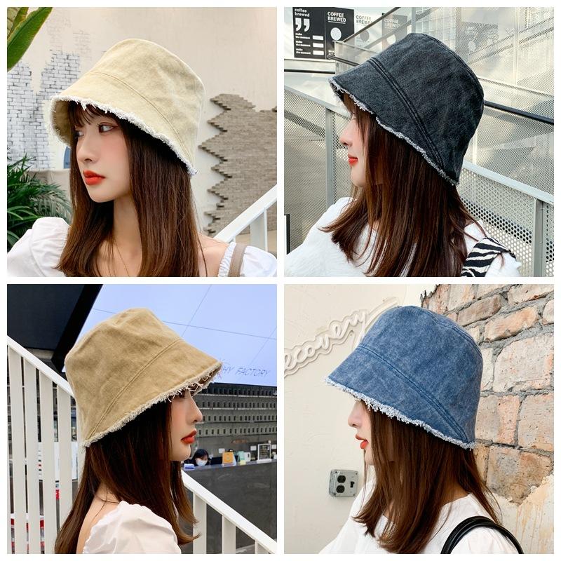 Persönlichkeit Einfassung Gewaschen Denim Eimer Hut Weiblichen Koreanischen Mode All-match Casual Sonnenhut