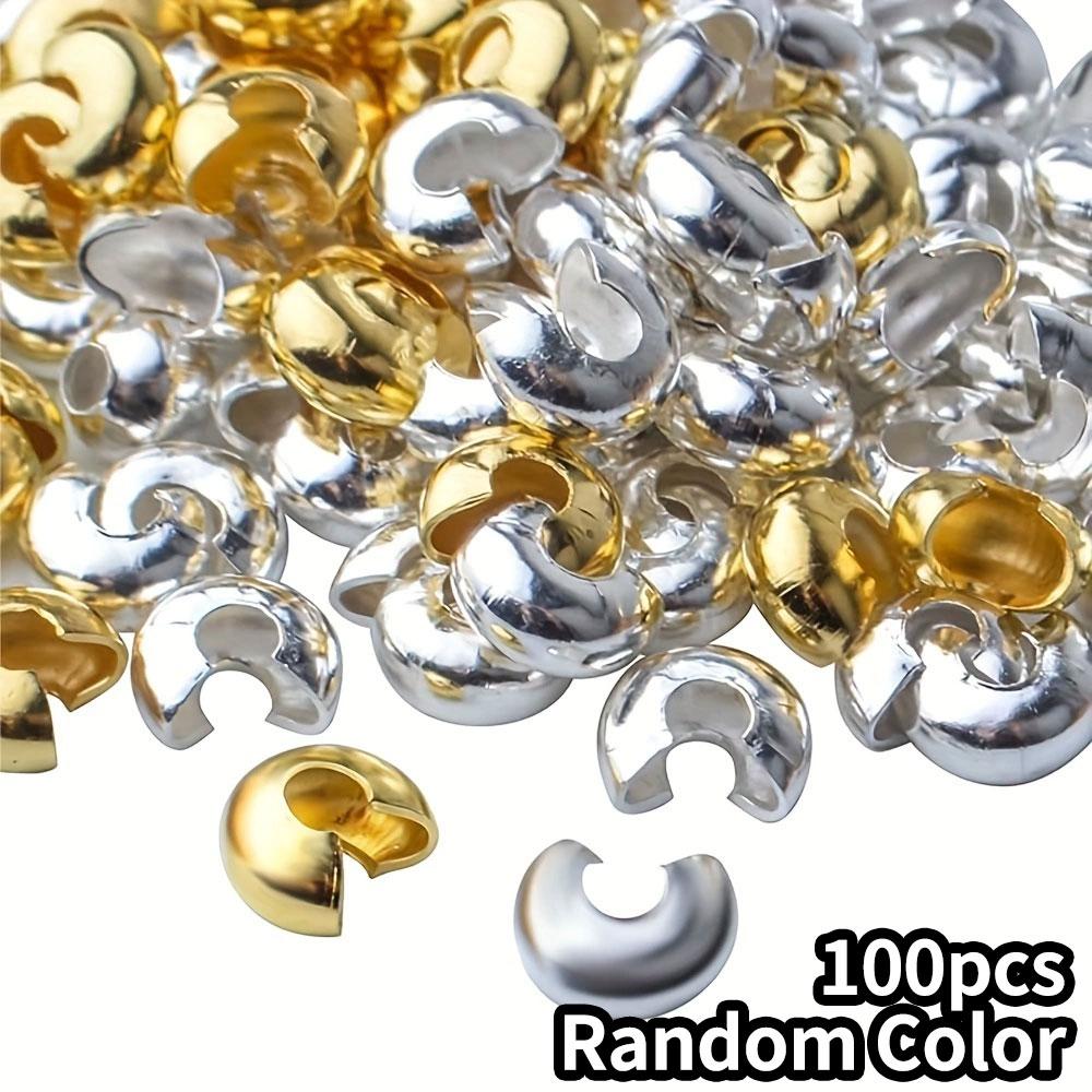 50/100/200 szt. 5mm Metalowe Osłonki Kryjące Zaciski Otwarty Okrągły Kryjący Węzeł Koralik Zaciskowy Pokrowce Zaciskowe do Wyrobu Biżuterii DIY, Złote i Srebrne