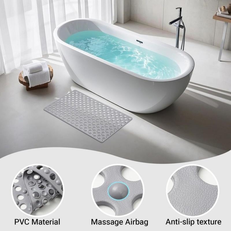 1pc Bathroom Anti-Slip Mat with Drain Holes Suction Cups Non Slip Shower Tub Mat Safe Comfortable Fast Dry