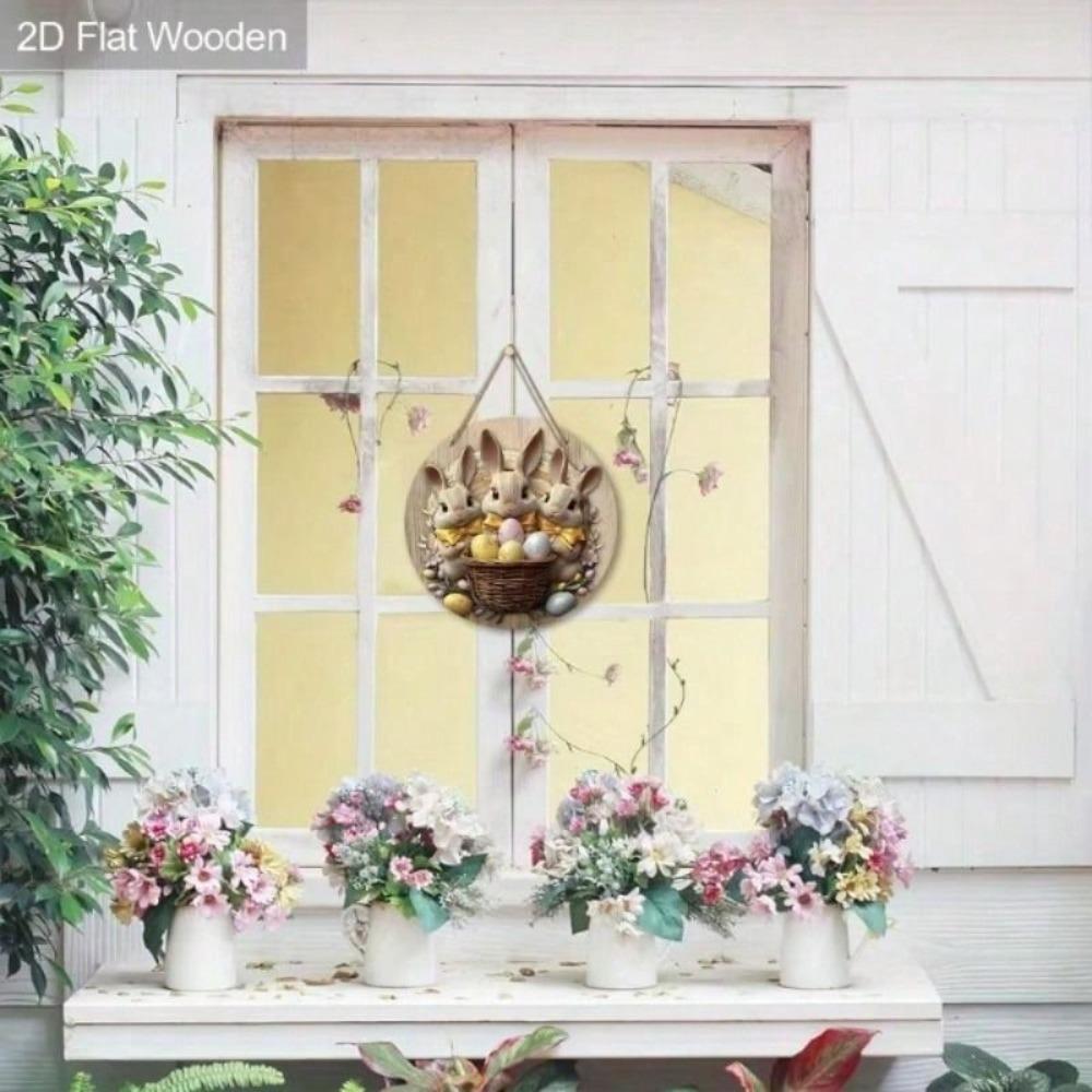 Tin Sign Wall Art, Easter Bunny with Eggs, Living Room Decor