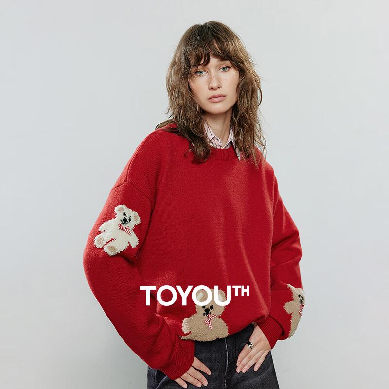 Chuyu Women s Bear Jacquard Loose-Fit Sweater L