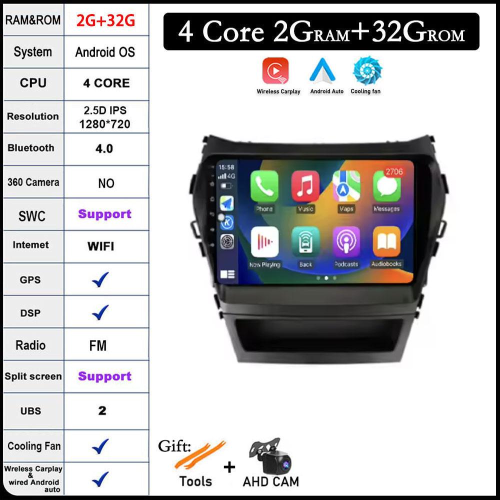 9 Lnch For Hyundai Santa Fe 3 Grand lX45 2012-2017 Car Carplay Video Player GPS IPS Navigation Multimedia Stereo 4G LET