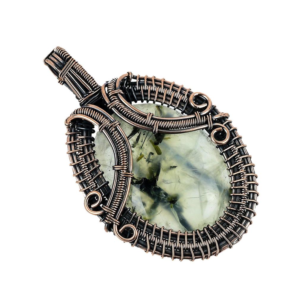 Prehnit Schmuck, 999 Kupferdraht gewickelter Anhänger Handgefertigter Edelsteinschmuck, Geschenke für Ehefrau Brandneuer Anhänger