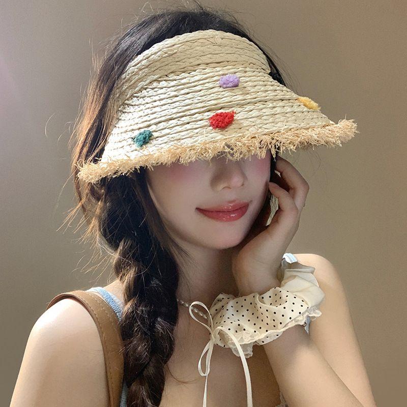 Straw Woven Lafite Hat for Summer Beach and Seaside Vacation Hat for Sun Protection Empty Top Hat Brim Sun Protection Forest Woman