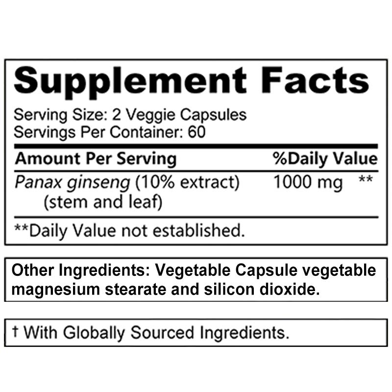 Extrakt aus Stängeln und Blättern von Amerikanischem Ginseng hilft, Energie, Ausdauer bei körperlicher Betätigung und körperliche Vitalität zu verbessern 120 Kapseln