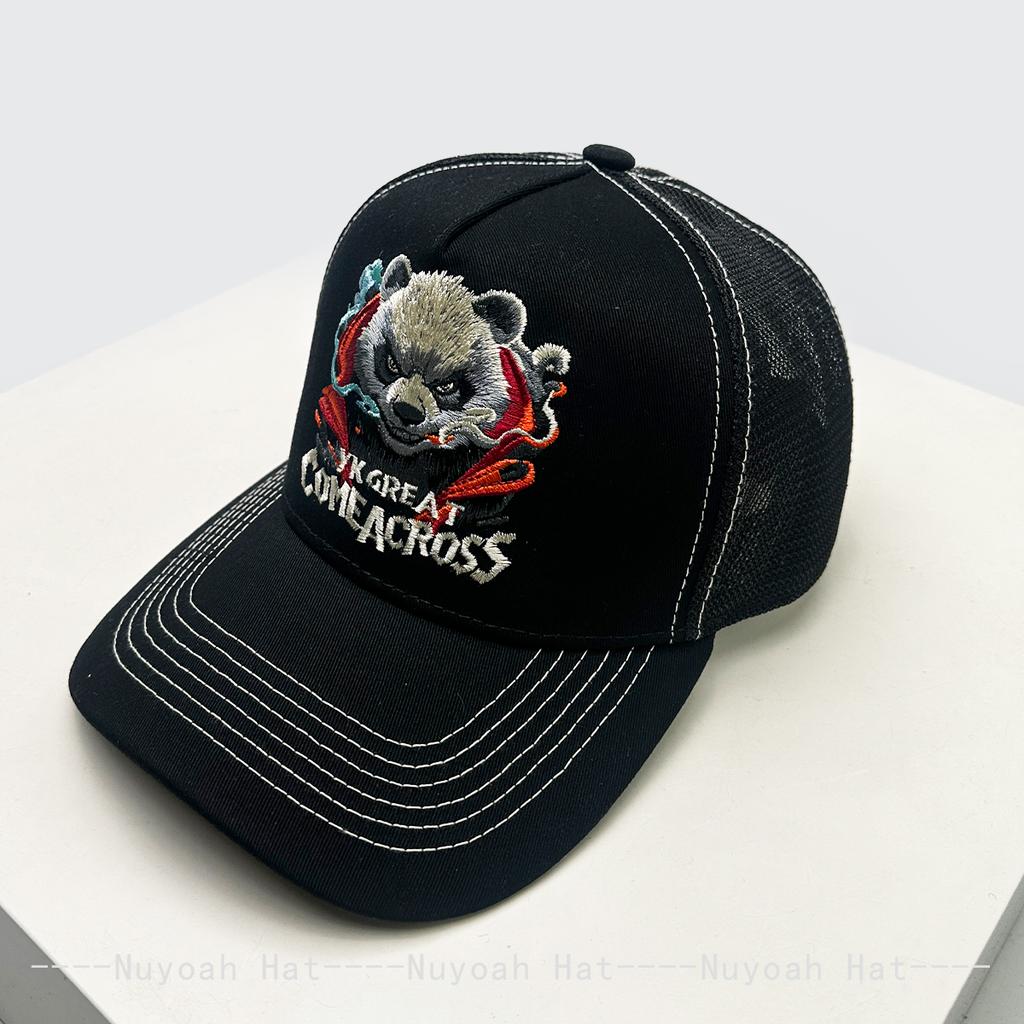 And Women Color Contrast Hip-Hop Embroidered Panda Letter Prints Baseball Caps Sun Protection Personalized Air Permeable Trucker Caps All-Match